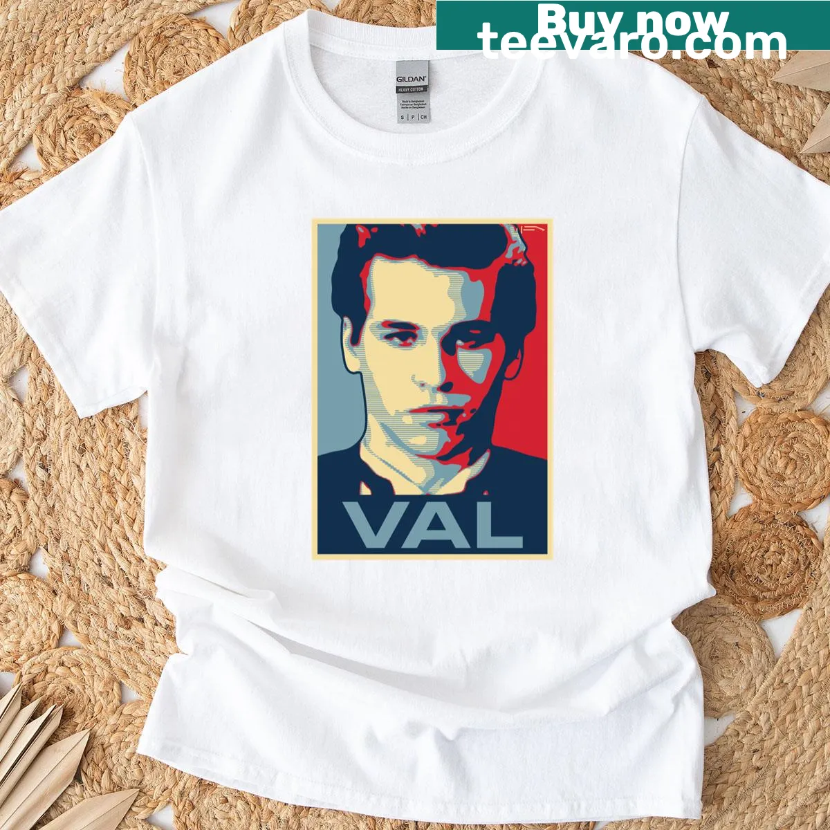 Classic T-shirt featuring a minimalist Val emblem — on a men's t-shirt