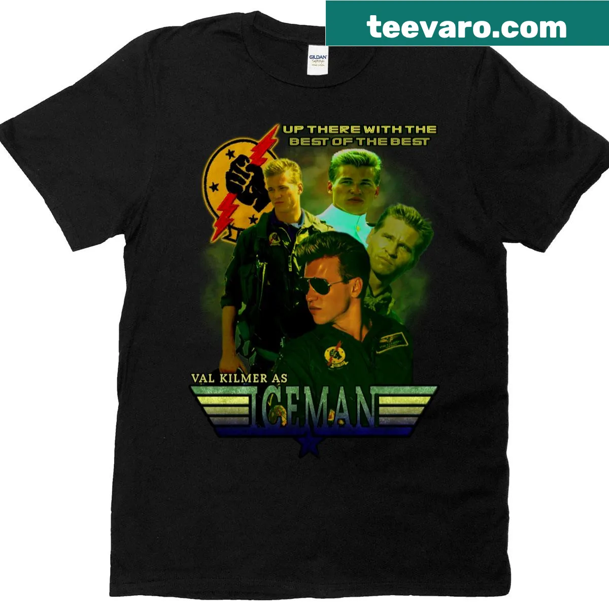 Illustration of Val Kilmer as Iceman from Top Gun — on a men's t-shirt
