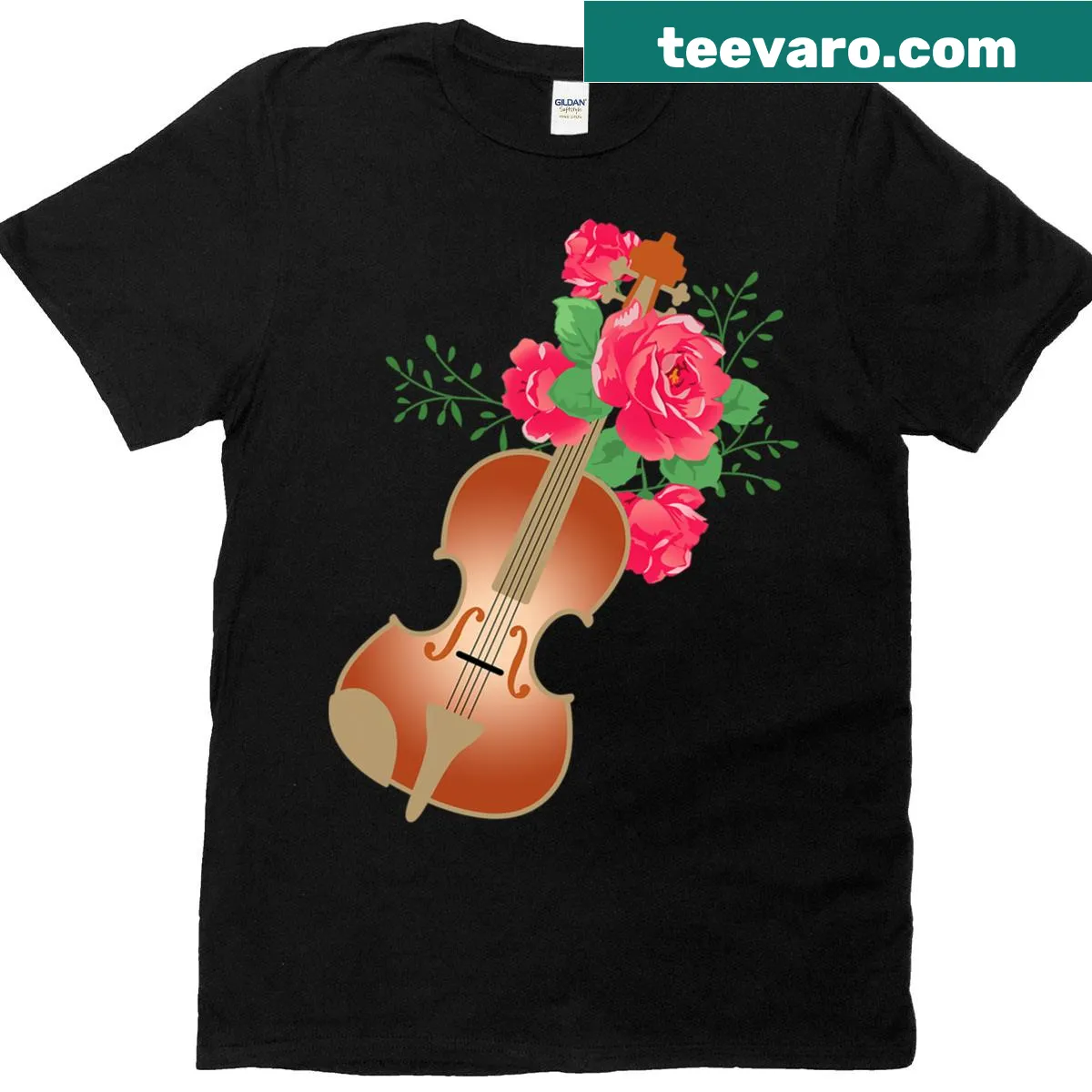 Vintage violin t-shirt featuring roses and a violin graphic. — on a men's t-shirt