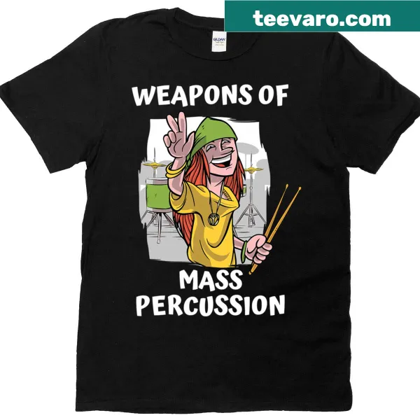 Happy drummer t-shirt with whimsical design celebrating percussion