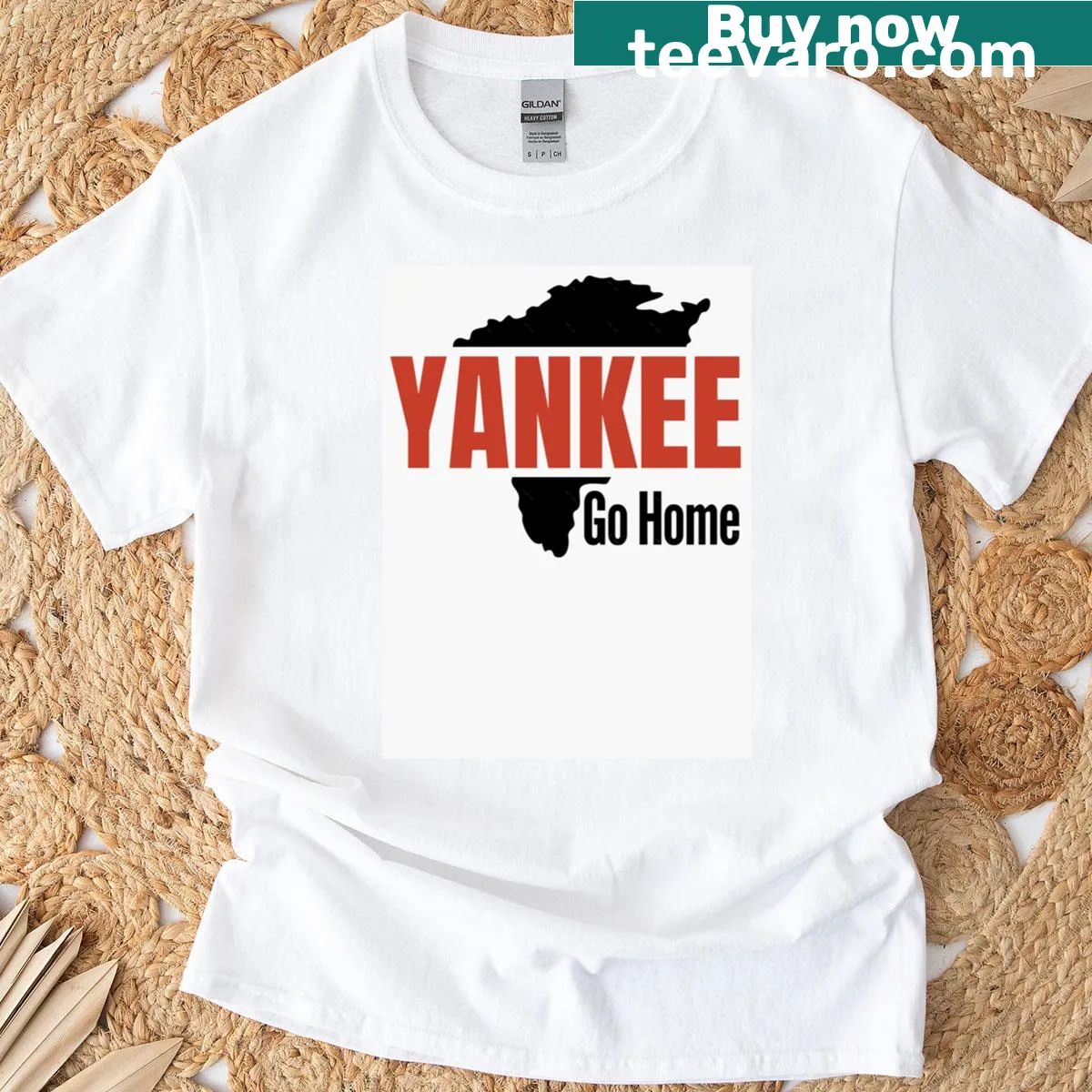 Protest T-shirt with the message 'Yankee Go Home' for political expression — on a men's t-shirt