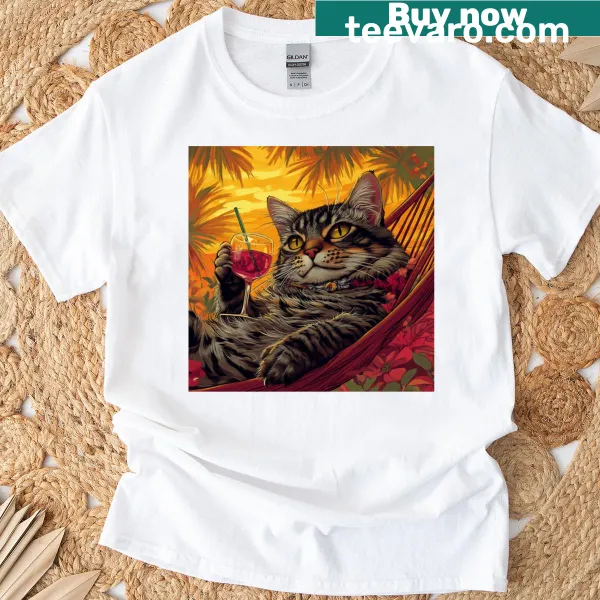 Playful drink and sun graphic T-shirt representing summer vibes