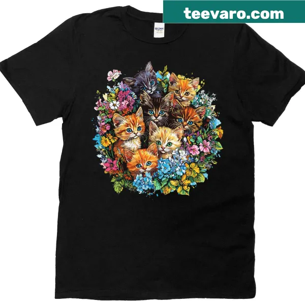 Cute kitten with floral bouquet t-shirt for animal lovers