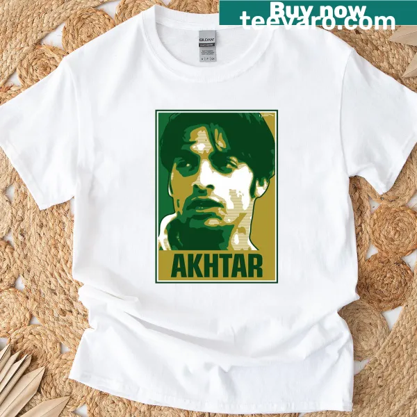 Bold typography T-shirt featuring the name Akhtar representing Pakistan