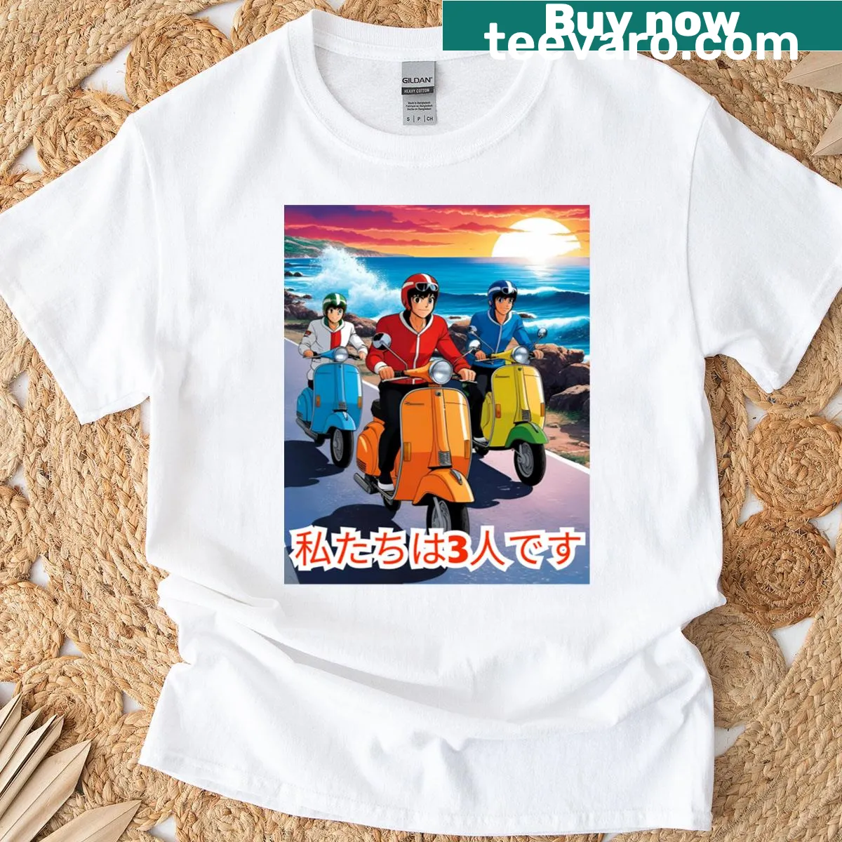 Classic t-shirt featuring anime-style Vespa motorcycle artwork — on a men's t-shirt