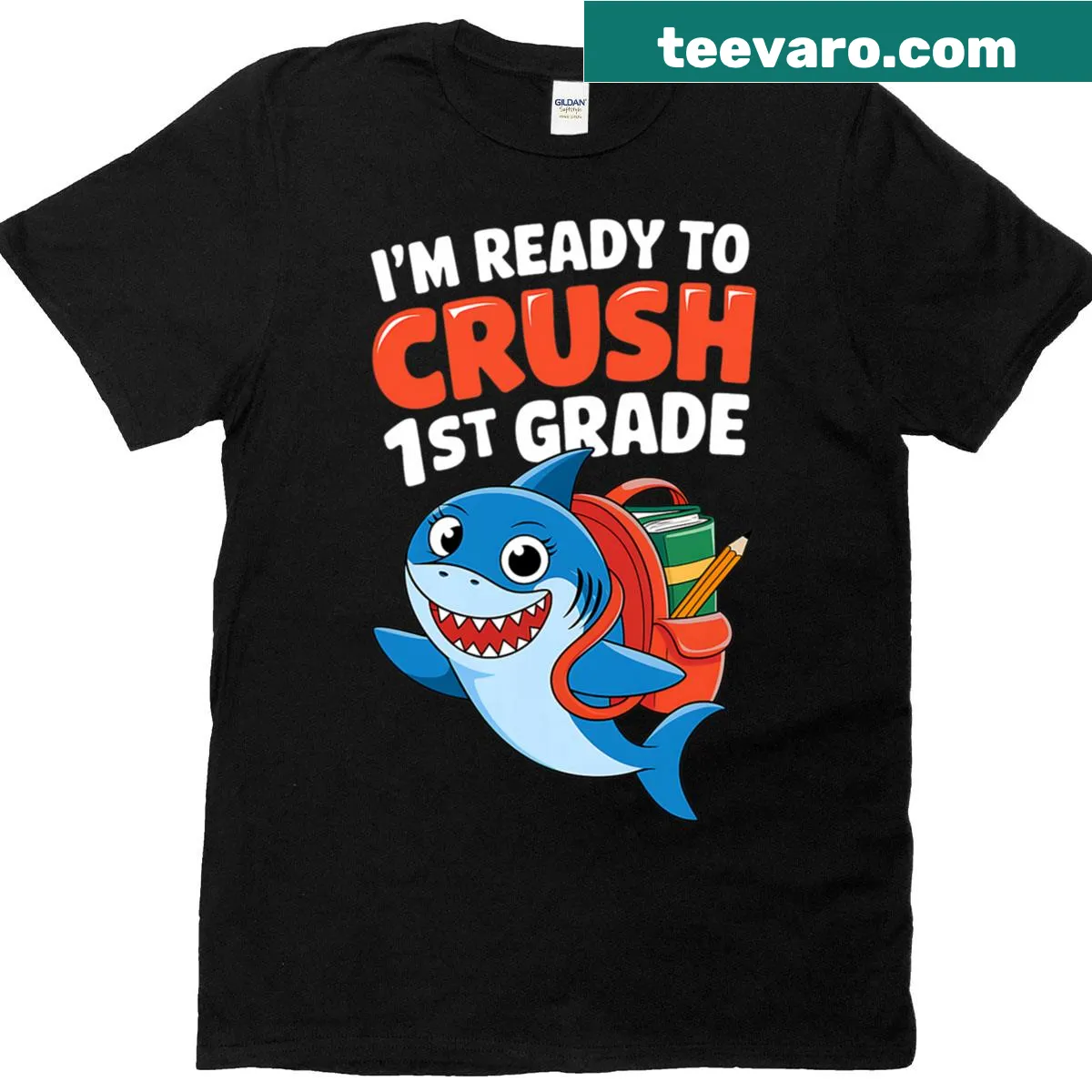 Shark graphic with text for a school-ready T-shirt — on a men's t-shirt