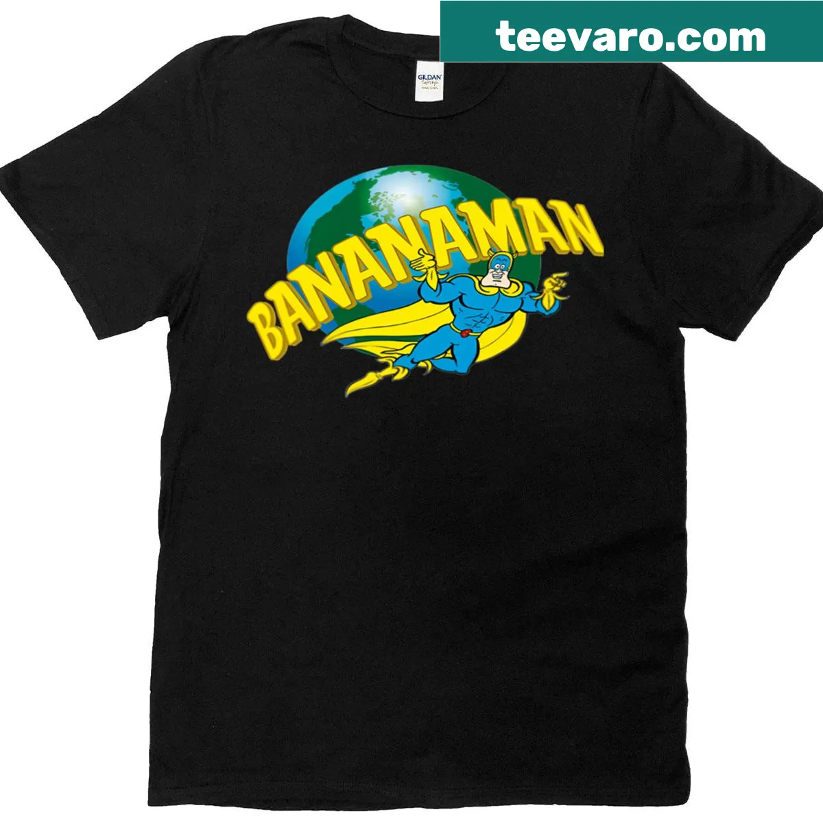 Cartoon banana character graphic on a classic t-shirt — on a men's t-shirt