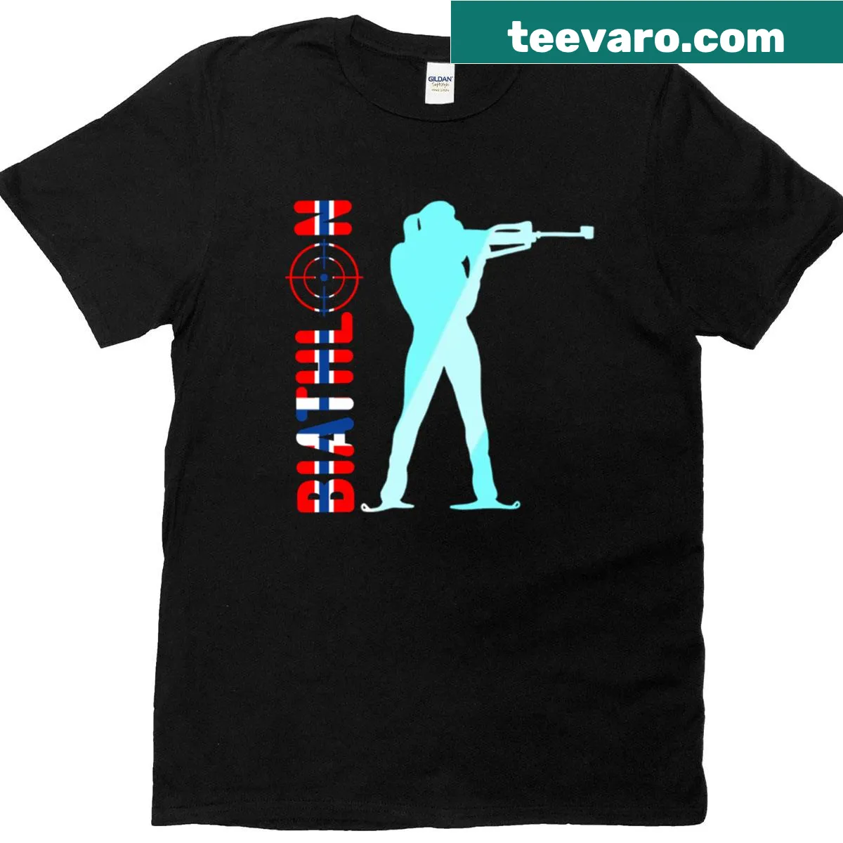 Norway flag with biathlon design on an essential sports T-shirt — on a men's t-shirt