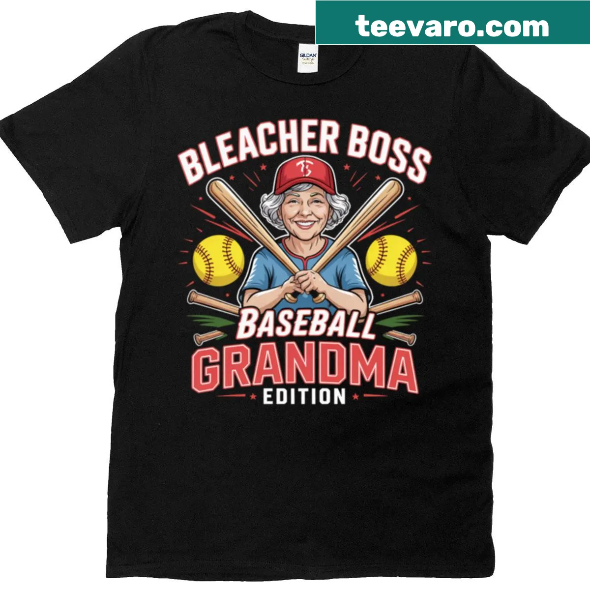 Bleacher Boss text design for grandma's baseball t-shirt — on a men's t-shirt