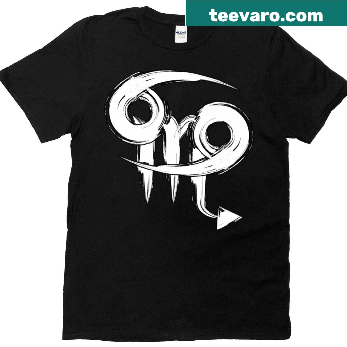 Cartoon-style T-shirt featuring Cancer and Scorpio zodiac signs. — on a men's t-shirt