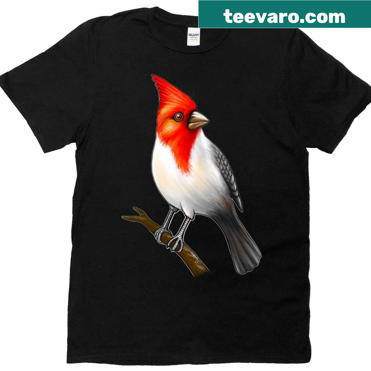 Red Crested Cardinal illustration on classic t-shirt — on a men's t-shirt