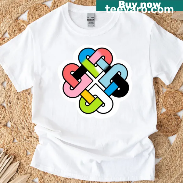 Celtic heart knot design in color block style on a T-shirt