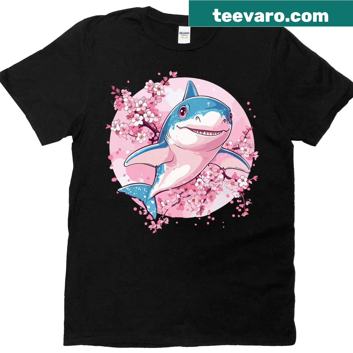 T-shirt featuring a shark entwined with cherry blossoms — on a men's t-shirt