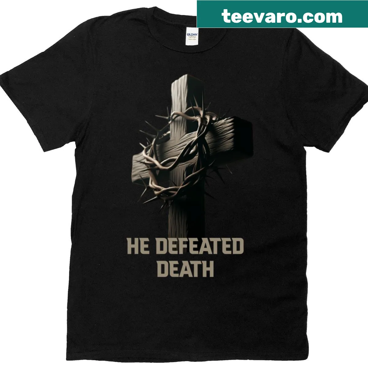 Easter-themed t-shirt celebrating Jesus' victory over death — on a men's t-shirt