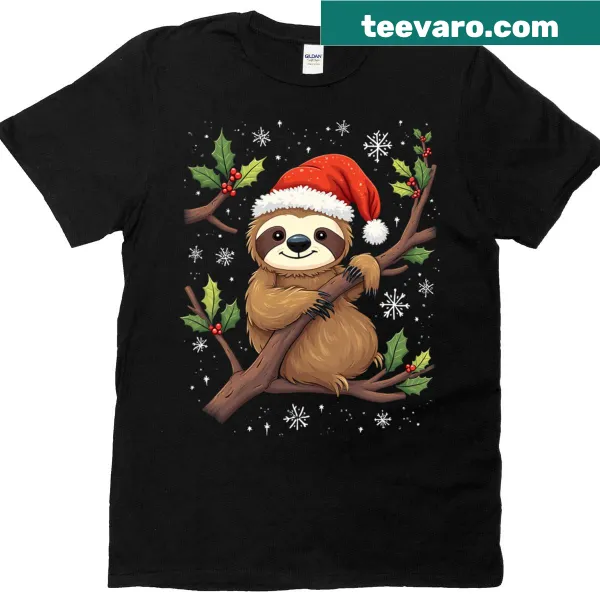 Funny sloth graphic t-shirt for Christmas