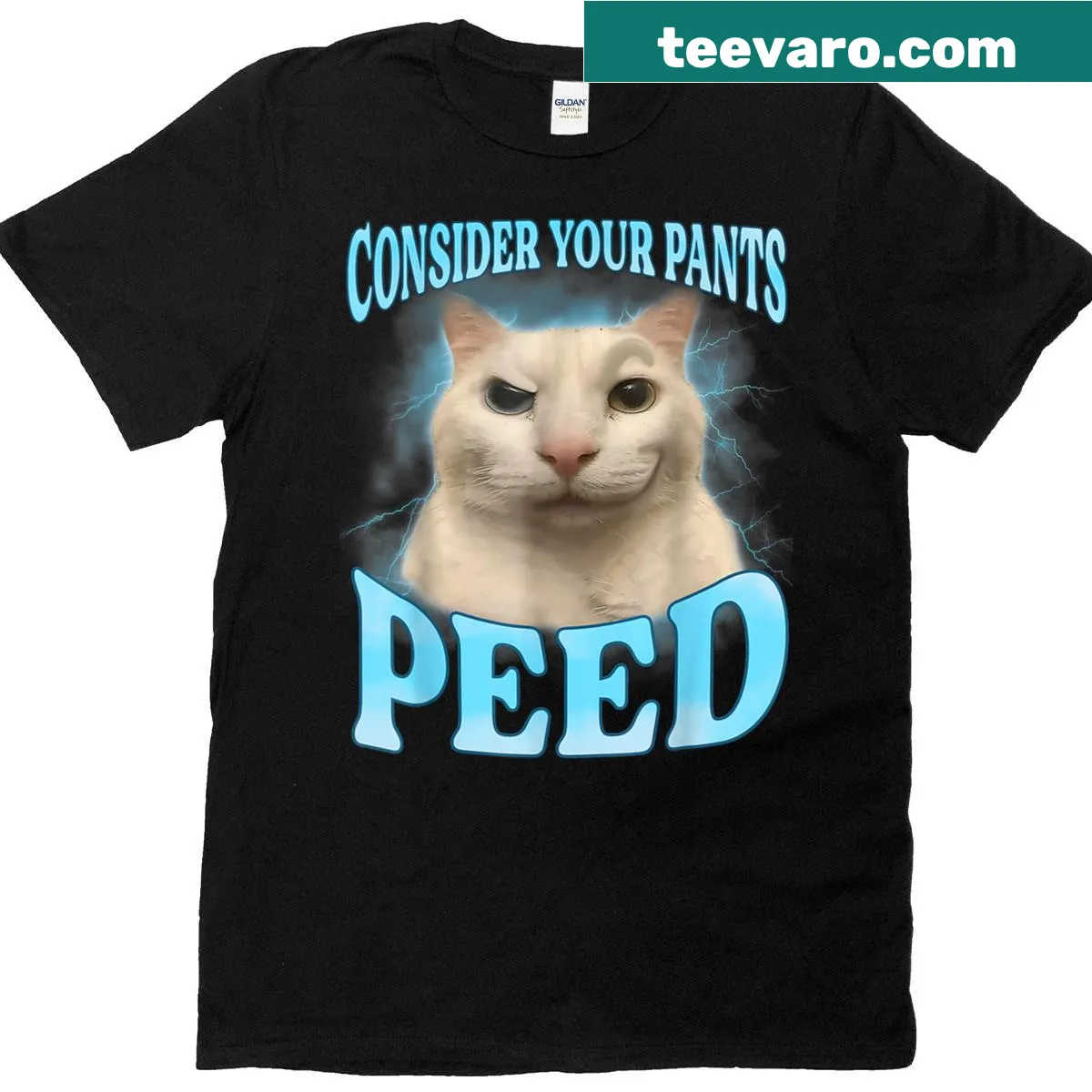 Funny cat meme saying T-shirt with humorous text. — on a men's t-shirt