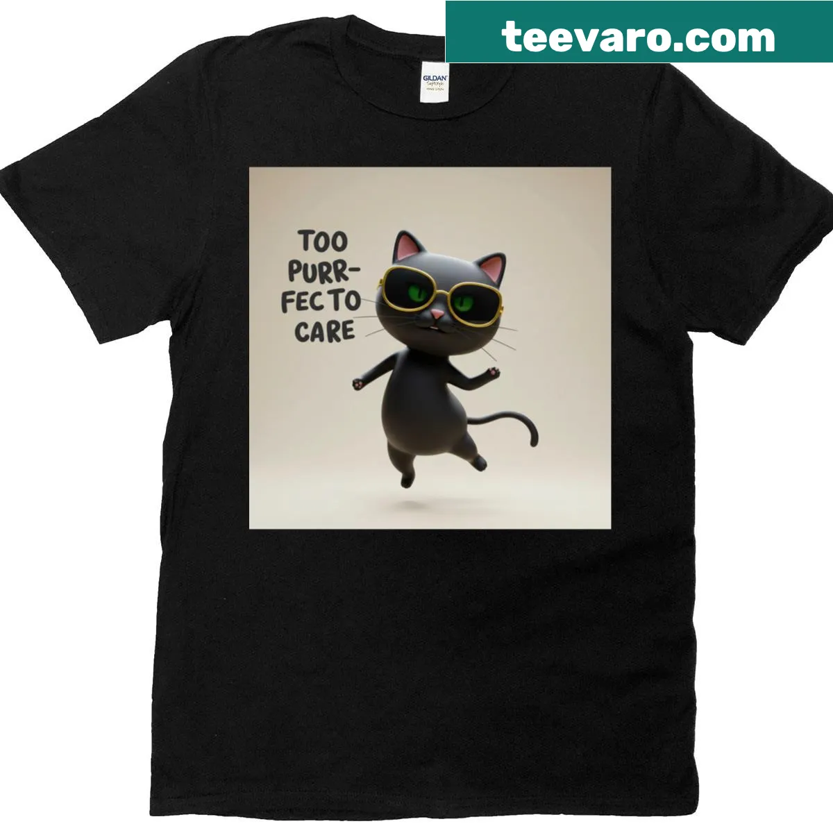 Cartoon black cat wearing sunglasses with text saying 'Cool Cat Vibes' — on a men's t-shirt