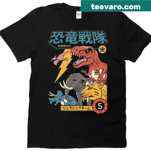Illustration of warrior dinosaurs on a classic t-shirt