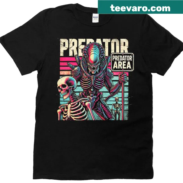 Retro sci-fi horror graphic inspired by predator themes