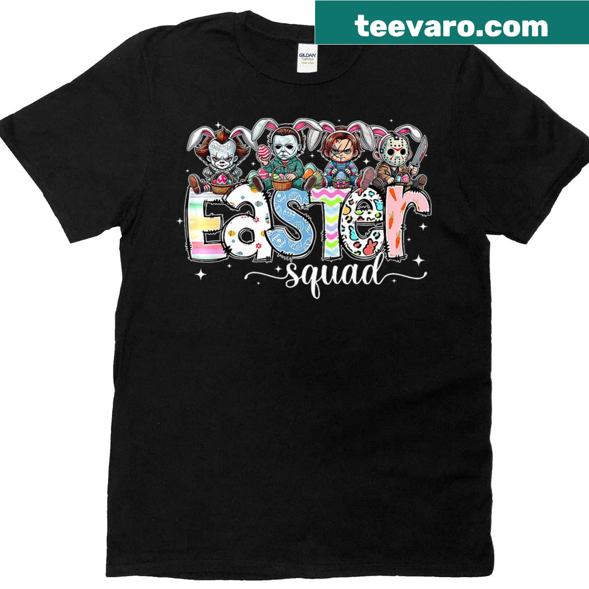Funny Easter t-shirt with horror characters for family matching — on a men's t-shirt