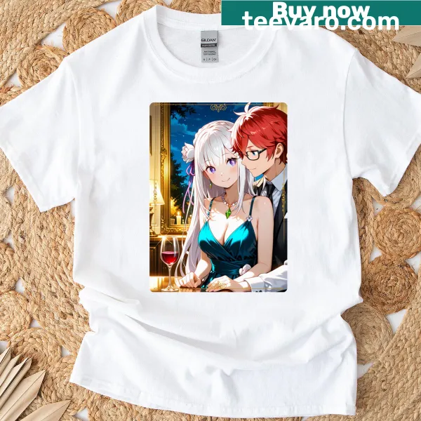 Illustrative fantasy t-shirt featuring Emilia and Reinhard.