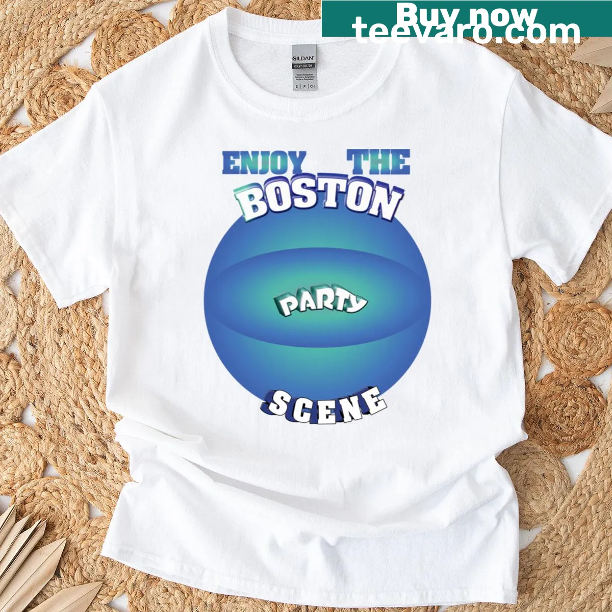 Playful t-shirt celebrating Boston's party scene with unique graphic — on a men's t-shirt