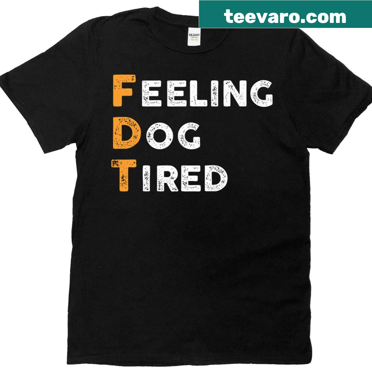Funny T-shirt about feeling tired from dog care. — on a men's t-shirt