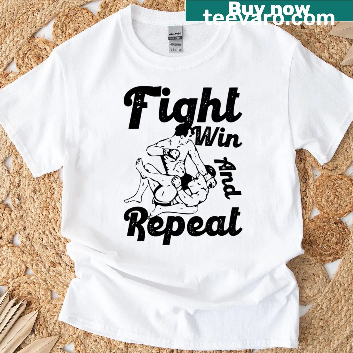 Motivational Fight Win Repeat t-shirt with bold text — on a men's t-shirt