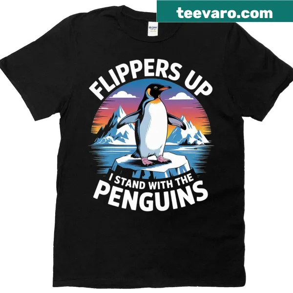 Illustrated penguins standing upright on T-shirt