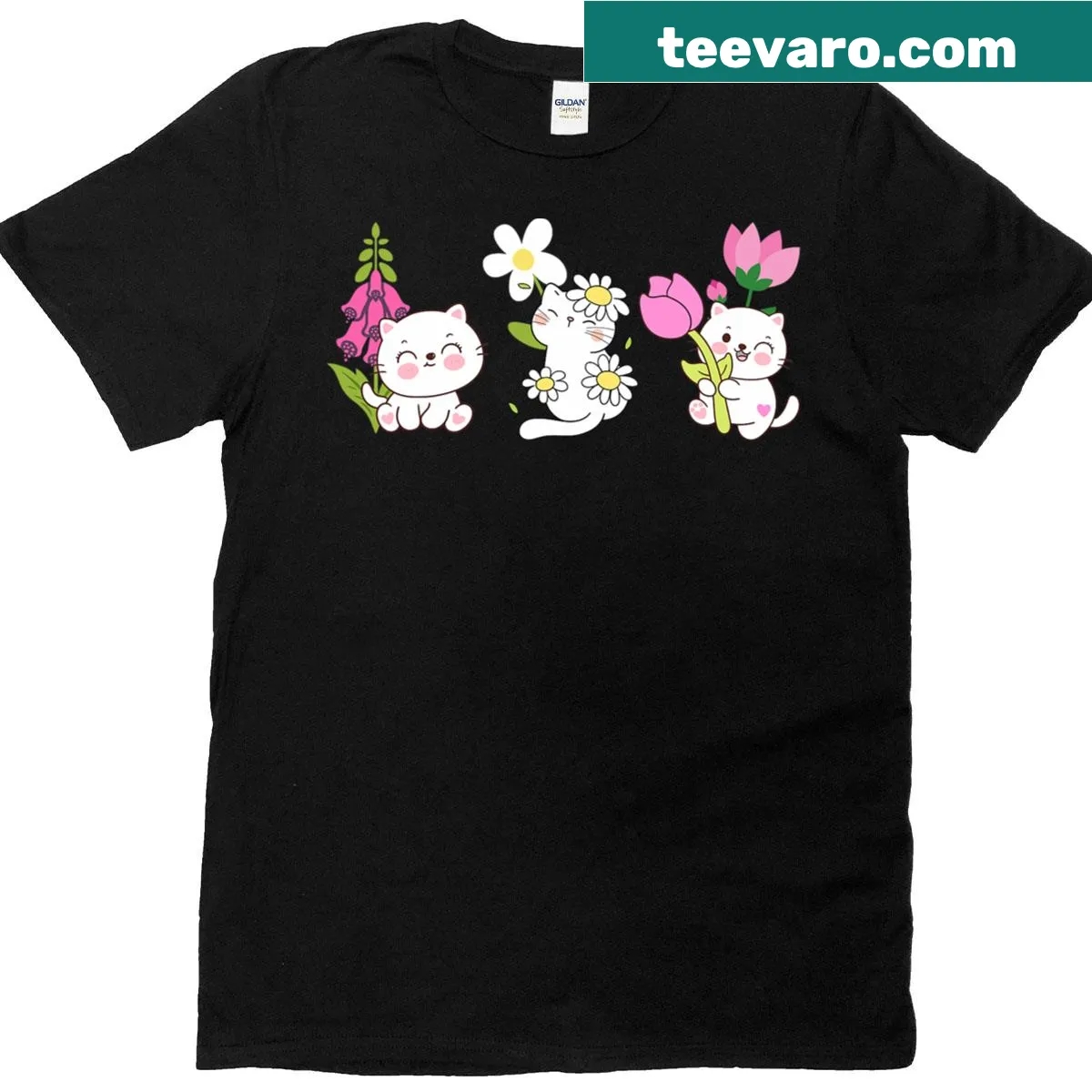 Floral design with foxglove, daisies, and tulips on T-shirt — on a men's t-shirt