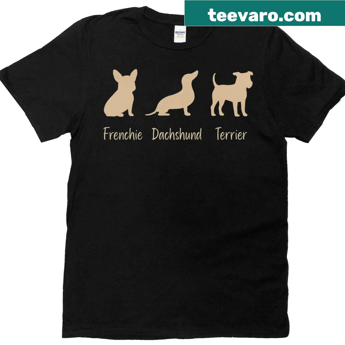 Cute T-shirt featuring a Frenchie and Dachshund illustration — on a men's t-shirt