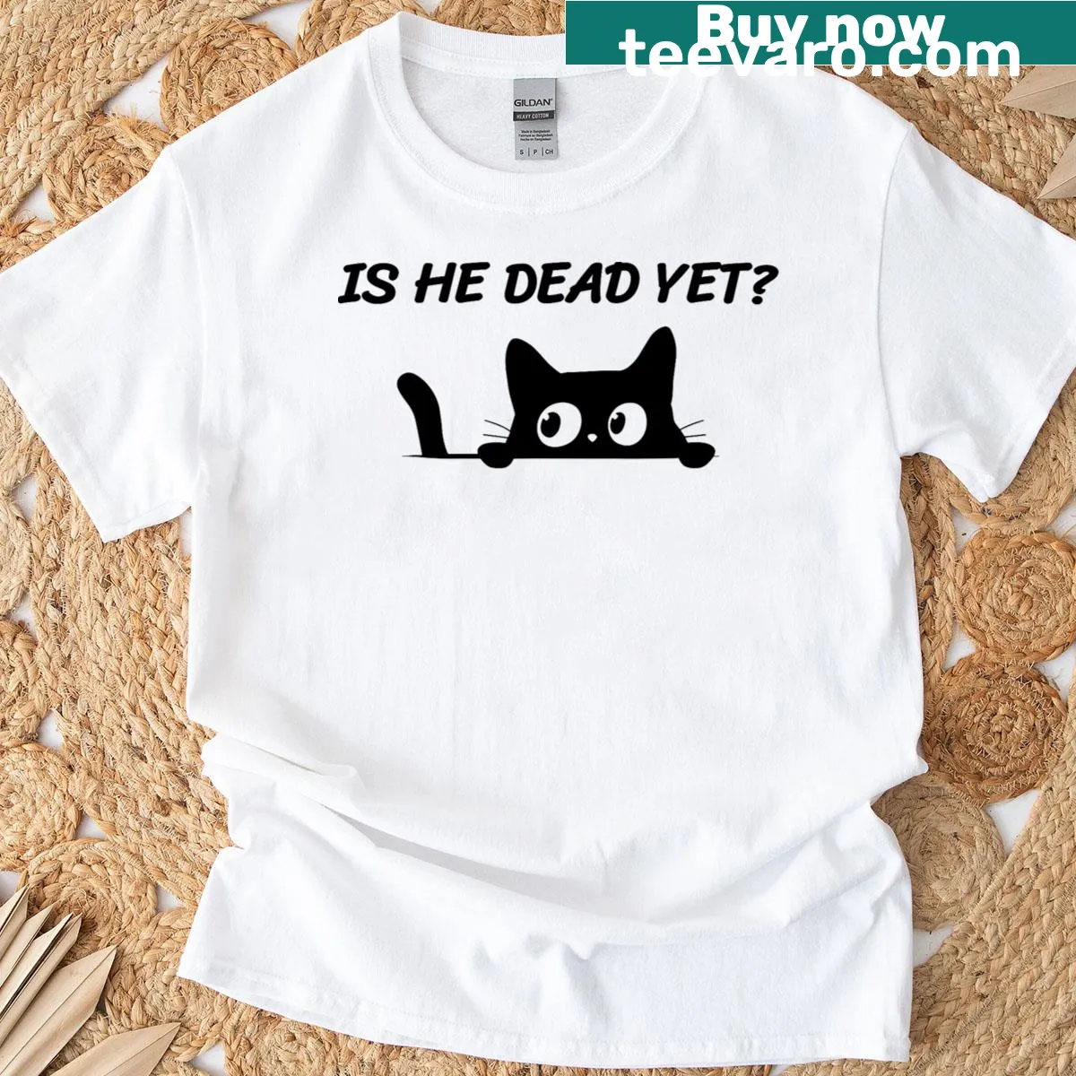 Black cat graphic with anti-Trump text on a humorous t-shirt — on a men's t-shirt