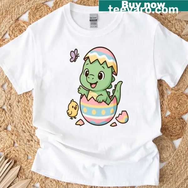 Cute dinosaur hatching from an egg for Easter t-shirt