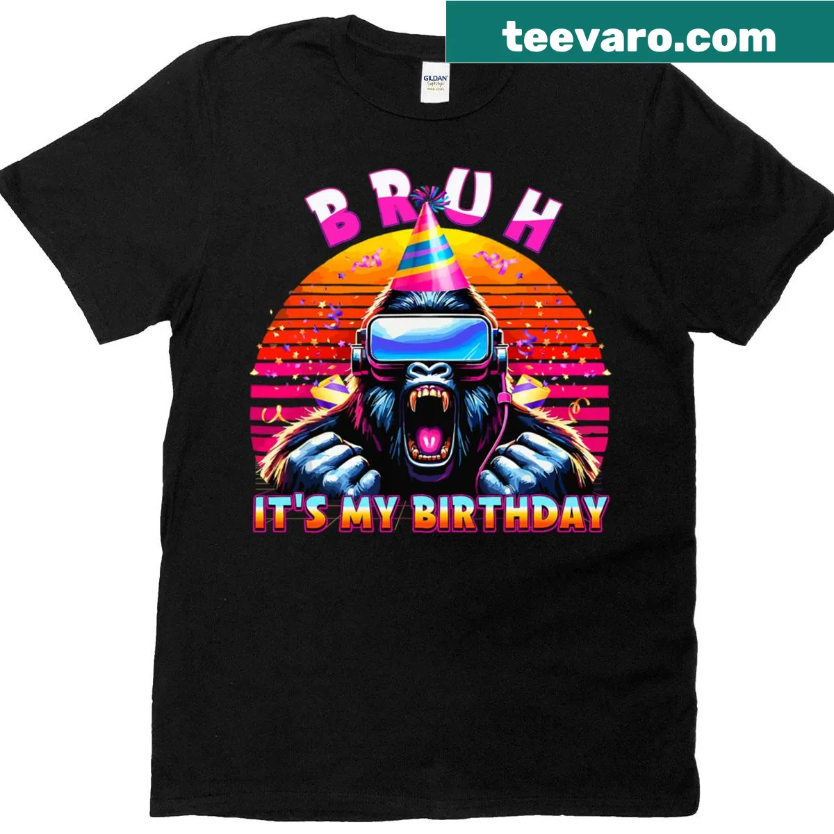Birthday t-shirt featuring a funny gorilla with 'Bruh, it's my birthday' text — on a men's t-shirt