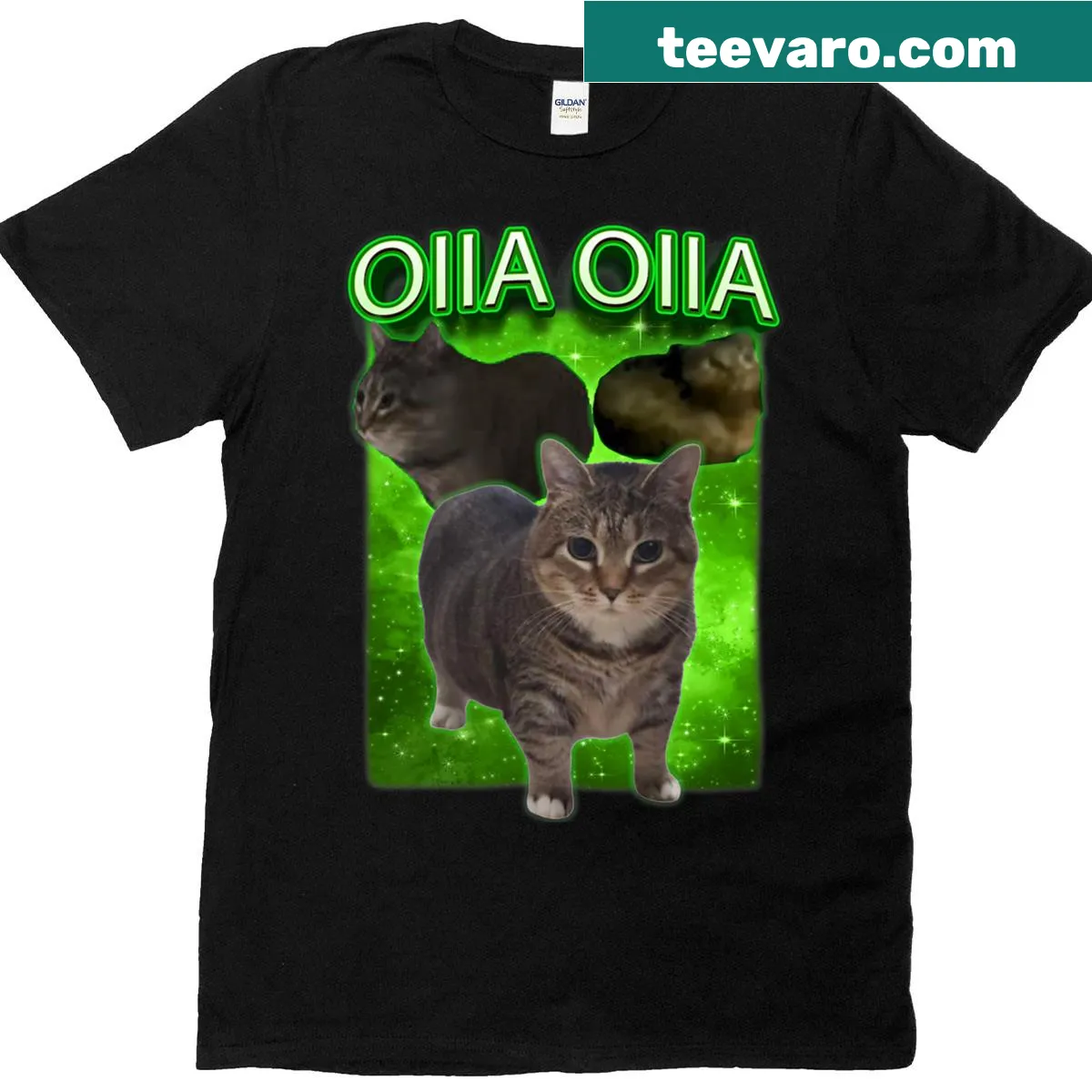 Cartoon spinning cat meme T-shirt with humorous text — on a men's t-shirt