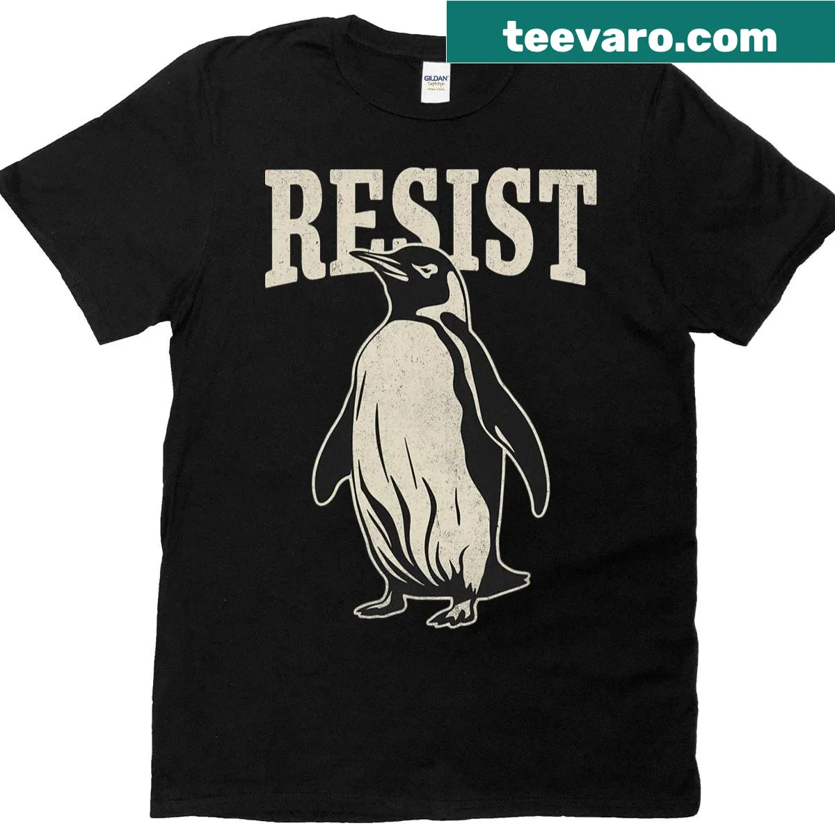 T-shirt featuring cool penguins resisting humorously. — on a men's t-shirt