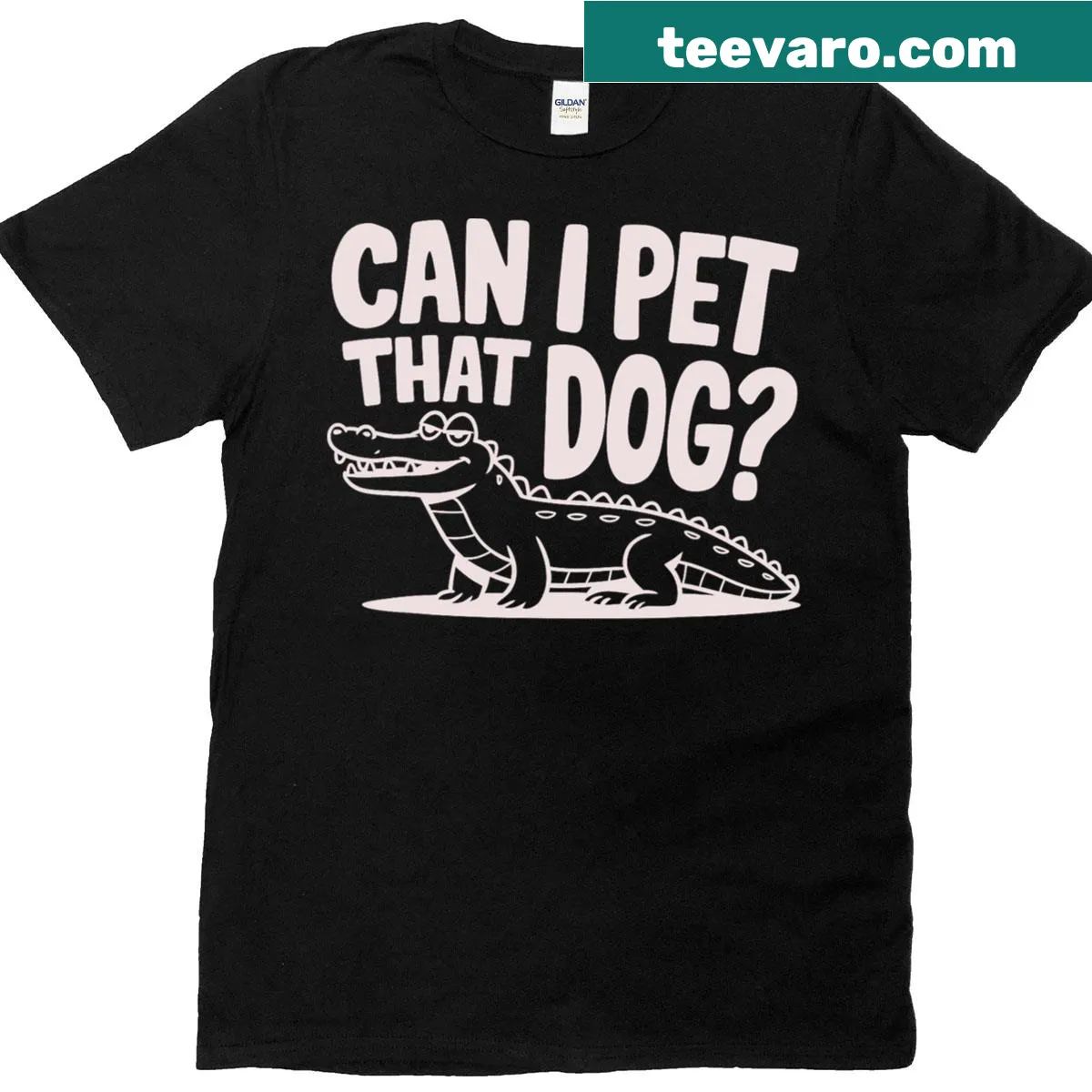 Sarcastic alligator asking if it can pet a dog on t-shirt — on a men's t-shirt