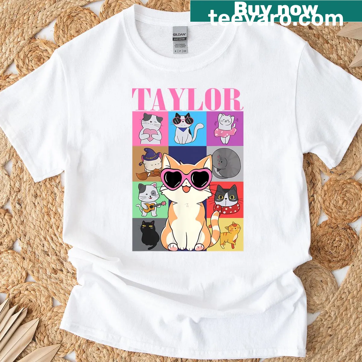 Vintage-style T-shirt featuring the name Taylor and playful cat graphics — on a men's t-shirt