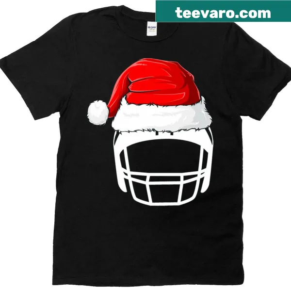 Christmas-themed T-shirt with a whimsical football helmet design