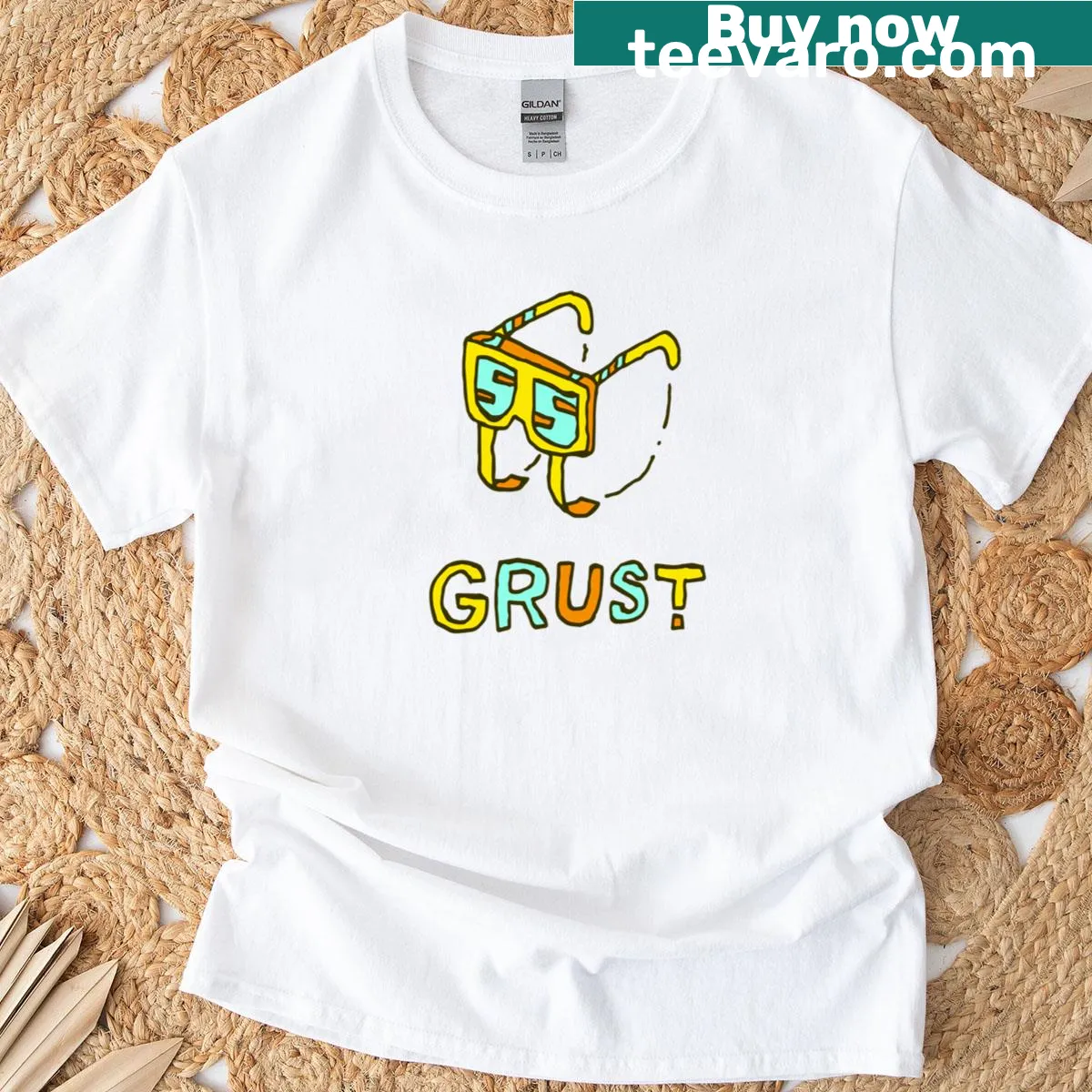 Humorous Grust Vision Enhancer t-shirt with bold typography — on a men's t-shirt