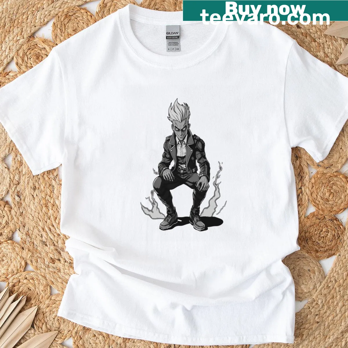 Halftone blaze graphic on a classic t-shirt. — on a men's t-shirt