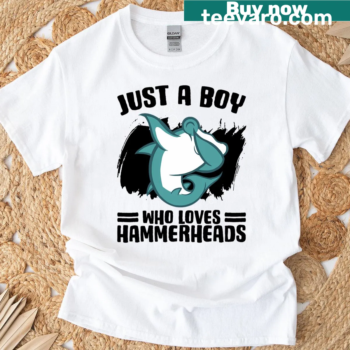 Hammerhead shark t-shirt with heartbeat illustration — on a men's t-shirt