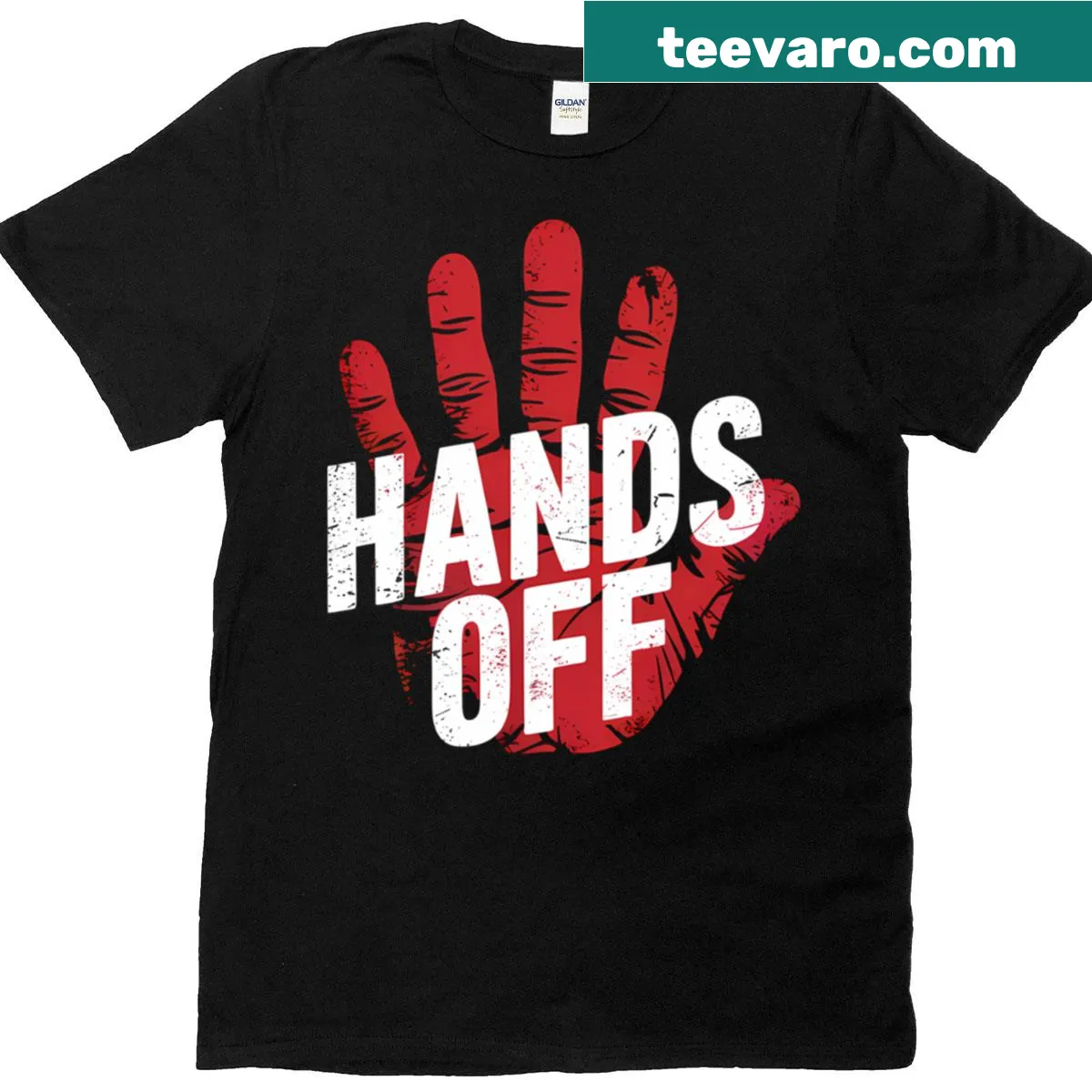 Edgy t-shirt with the phrase 'Hands Off Keep Your Control Away' in bold text — on a men's t-shirt