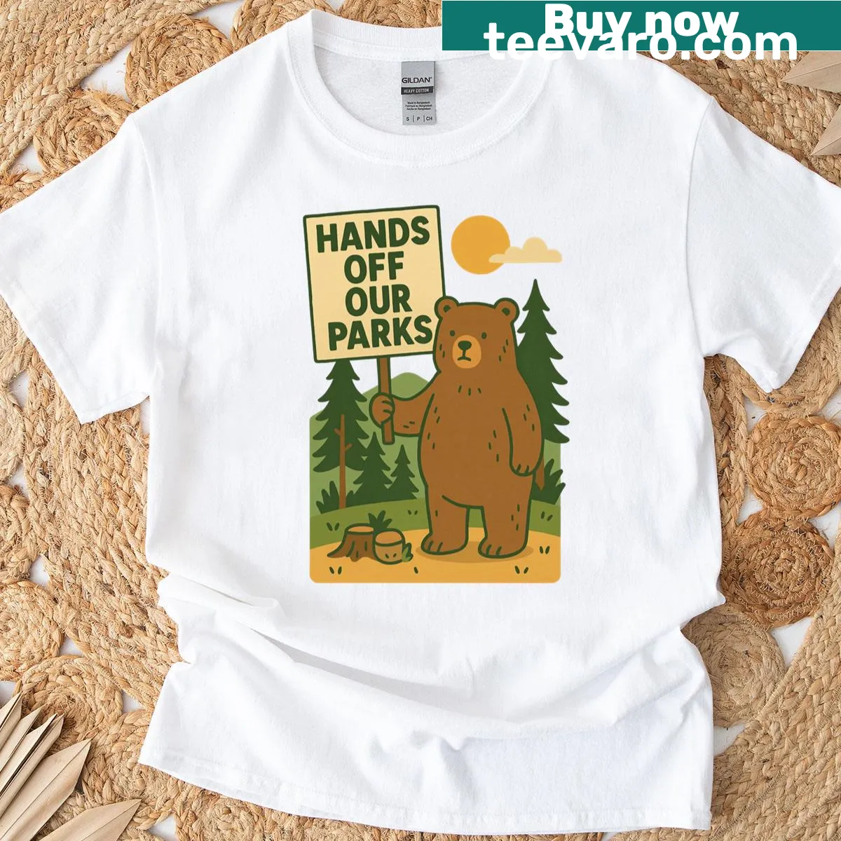 Classic T-shirt featuring a bear graphic and conservation message — on a men's t-shirt