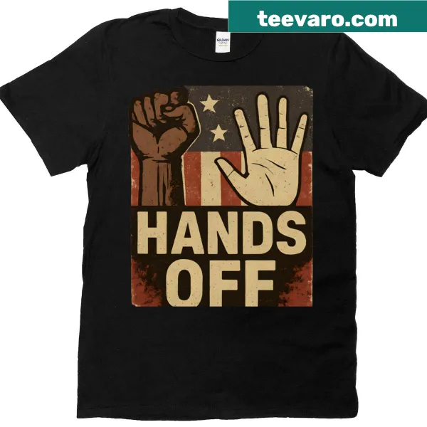 Graphic tee with 'Hands Off' message advocating for human rights
