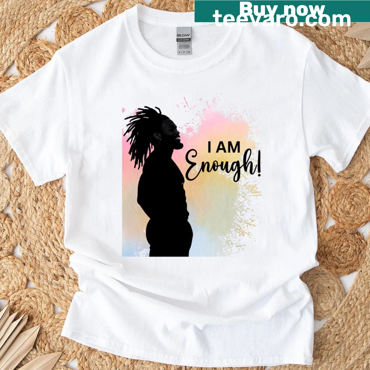 Empowering Black art T-shirt featuring inspirational text about self-worth — on a men's t-shirt