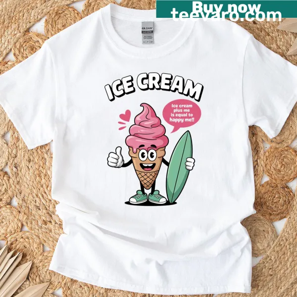 T-shirt featuring an ice cream graphic with 'Happy Me' text