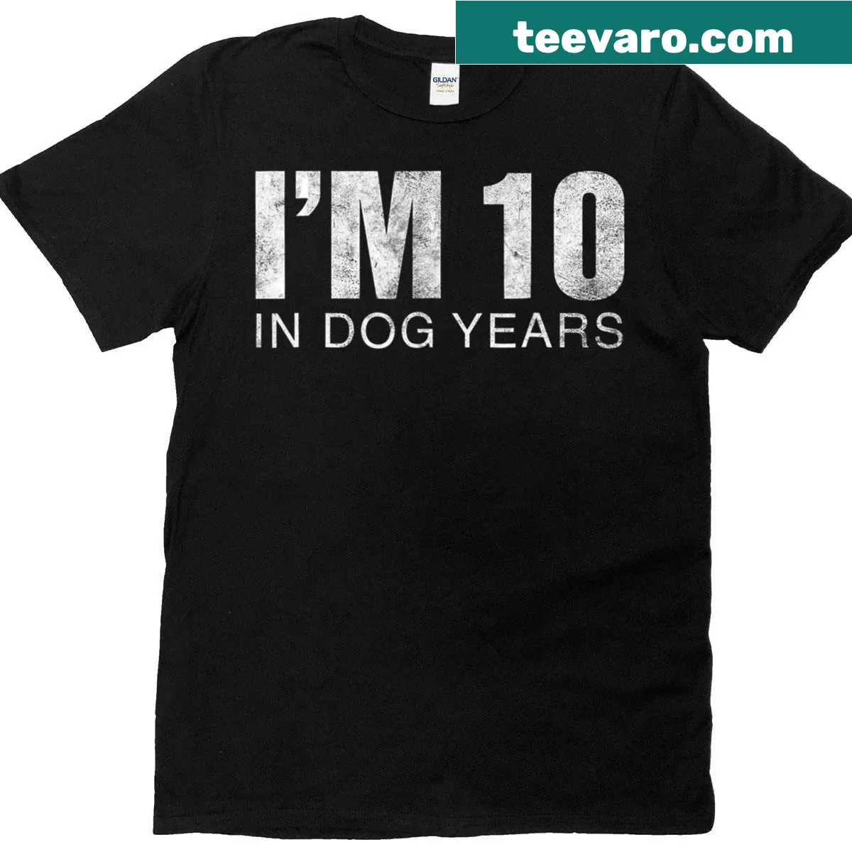 Humorous T-shirt for 70th birthday with 'I'm 10 In Dog Years' text — on a men's t-shirt