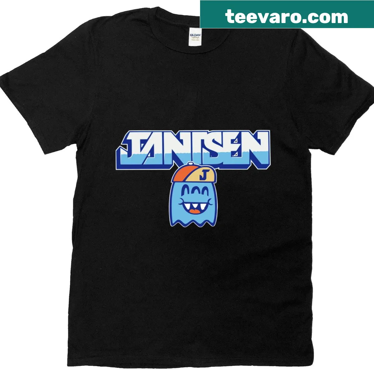 Illustrative T-shirt featuring the graphic design inspired by Jantsen — on a men's t-shirt