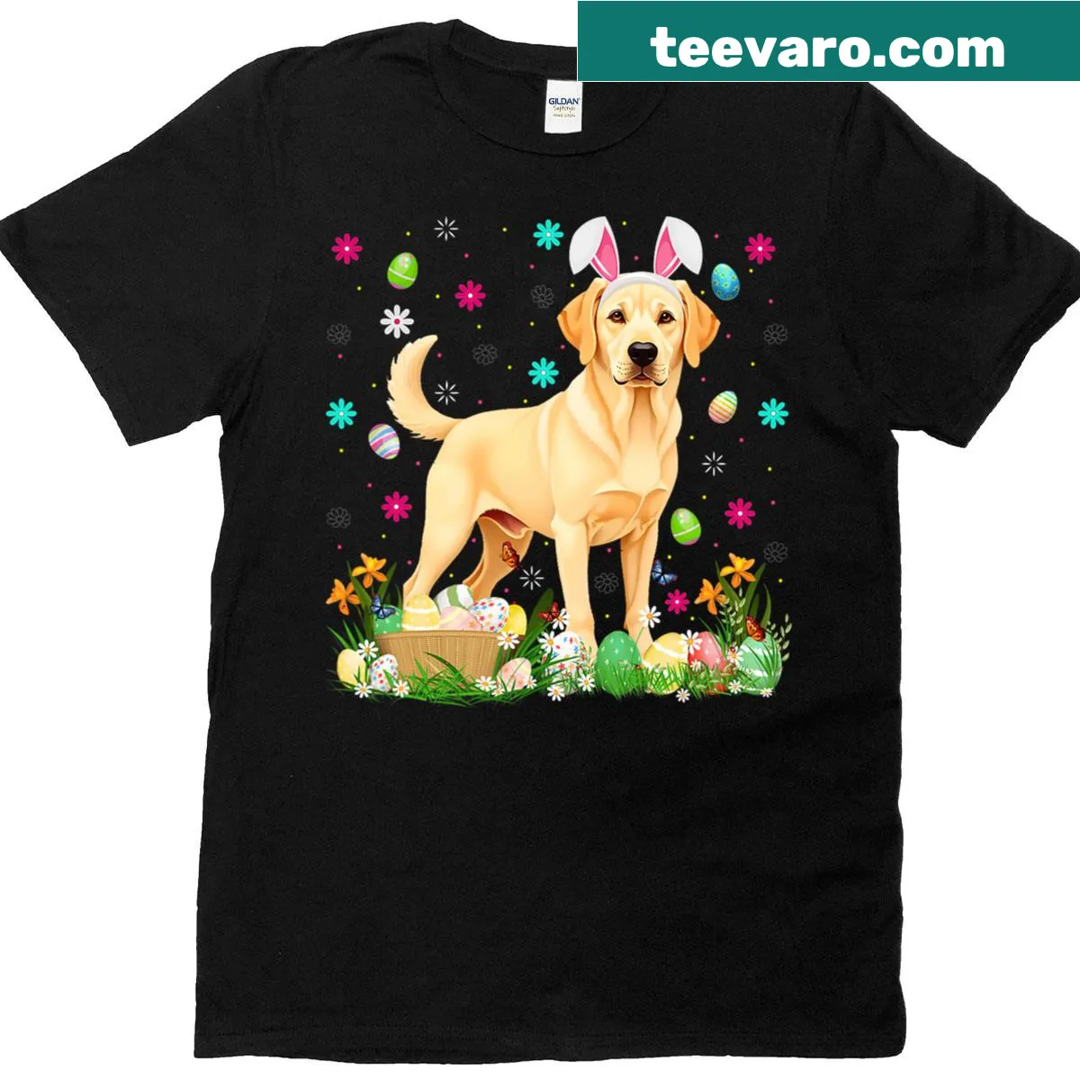 Cute Labrador Retriever T-shirt with bunny ears for Easter — on a men's t-shirt